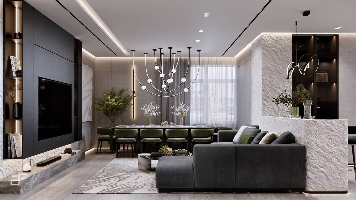 Природная гармония в дизайне многофункциональной гостиной