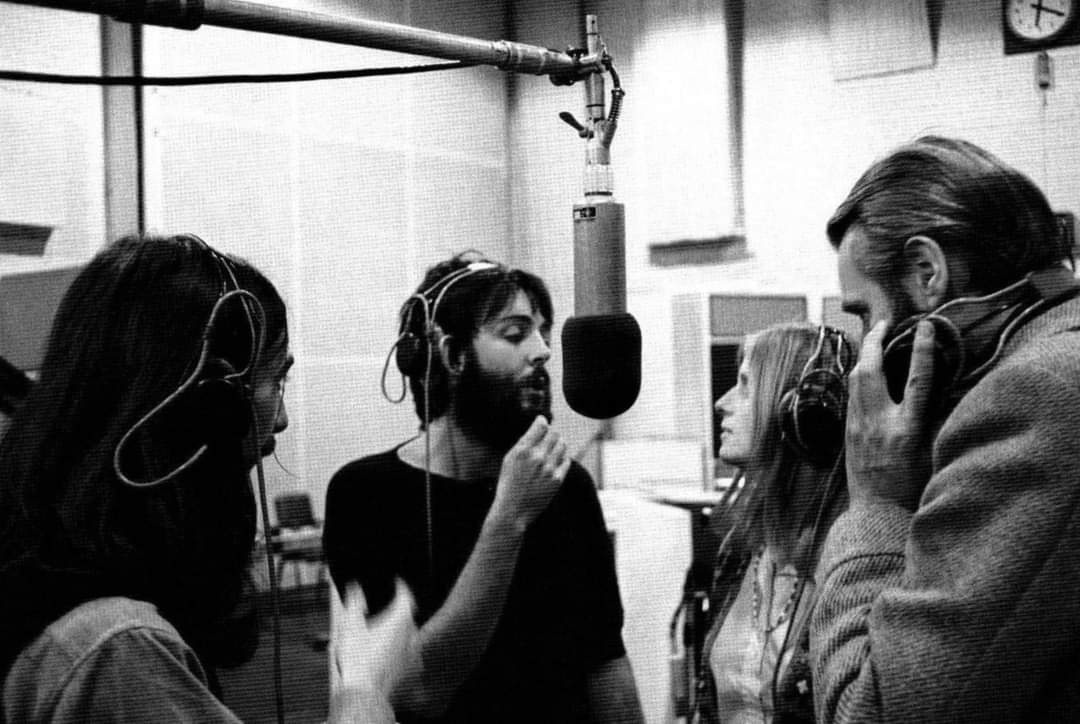 03.01.1970 Джордж Харрисон, Пол и Линда МакКартни, Джордж Мартин