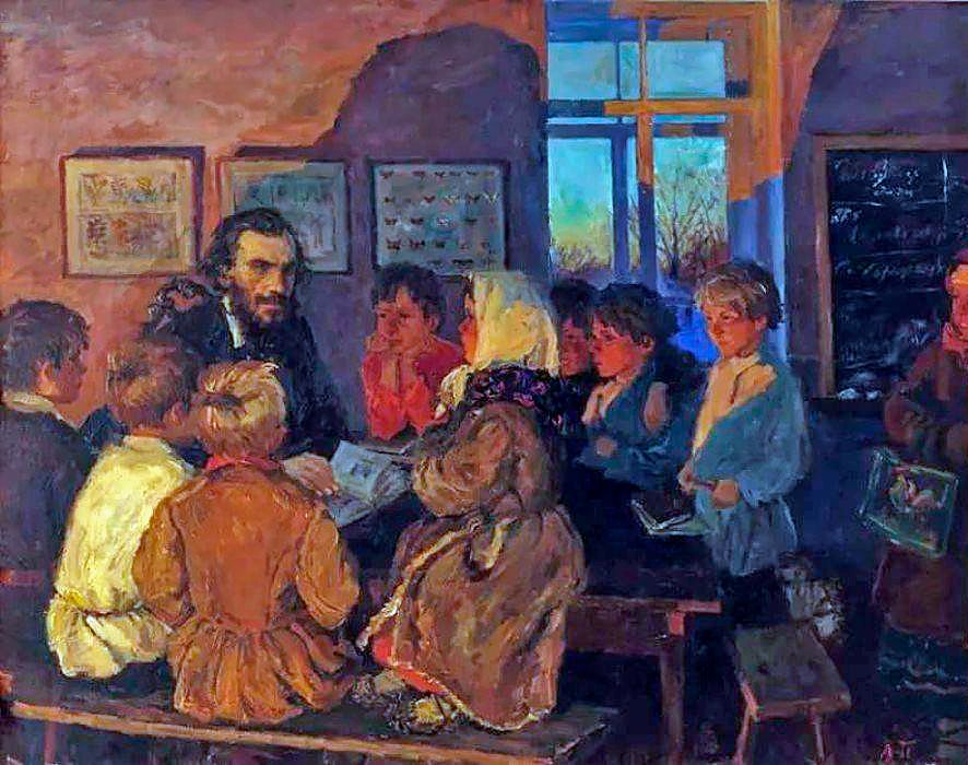 А. Пластов. Лев Толстой с яснополянскими школьниками. 1959 год