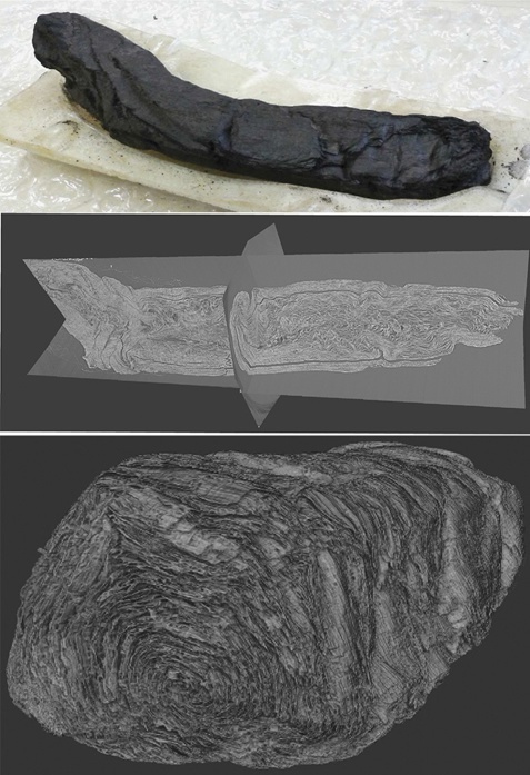 Оригинальный свиток, его скан и модель.