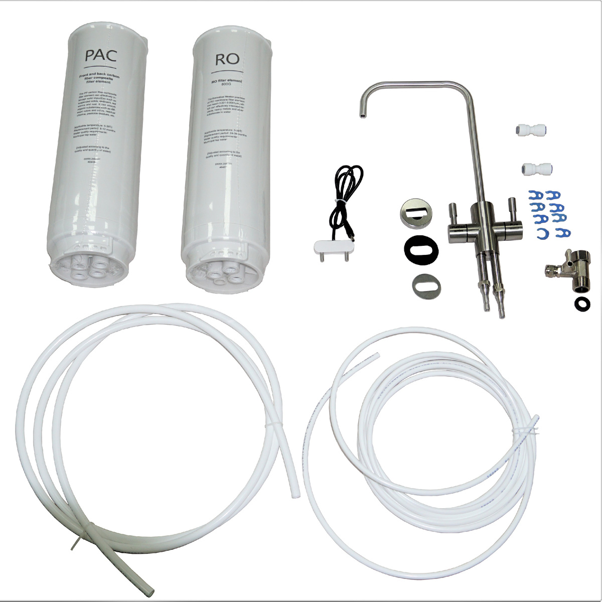 В комплекте - двухканальный кран-смеситель, позволяющий настраивать солесодержание в очищенной воде