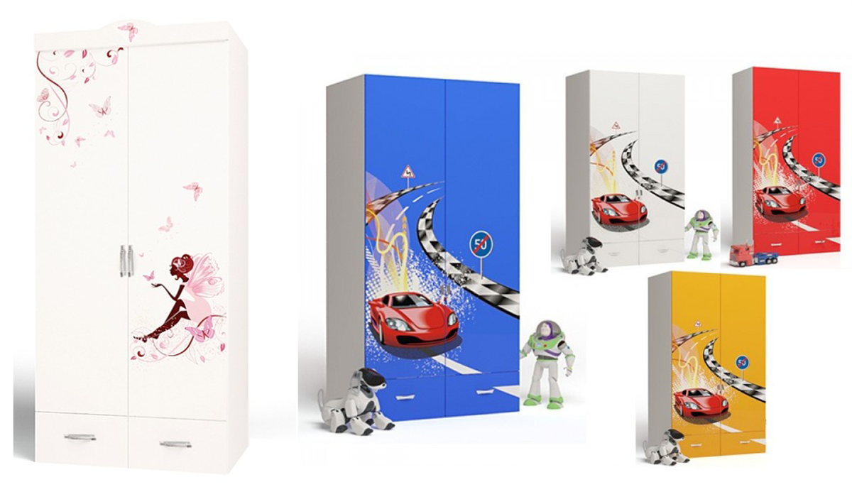 На фото: Шкаф 2-х дверный "Фея" без/со стразами Swarovski и "Formula" для мальчика