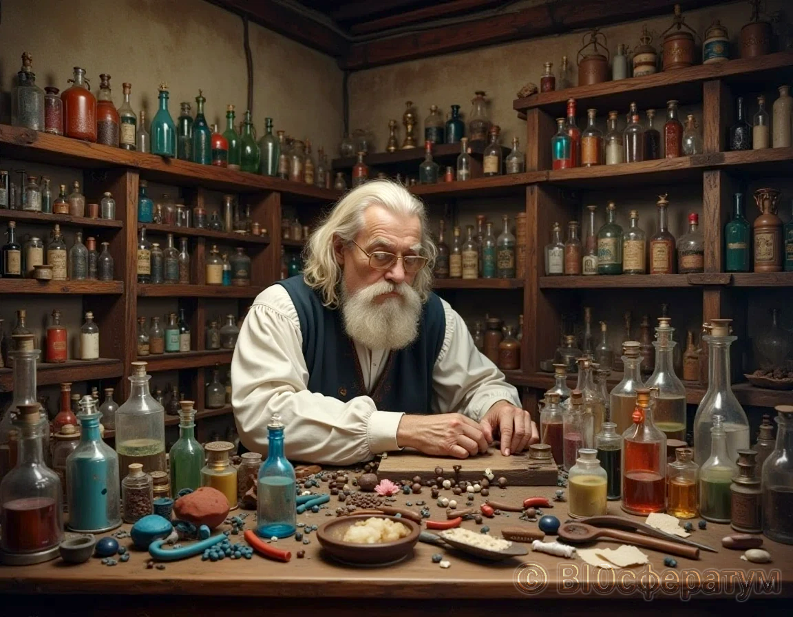 Врачеватель очень увлекался алхимией.