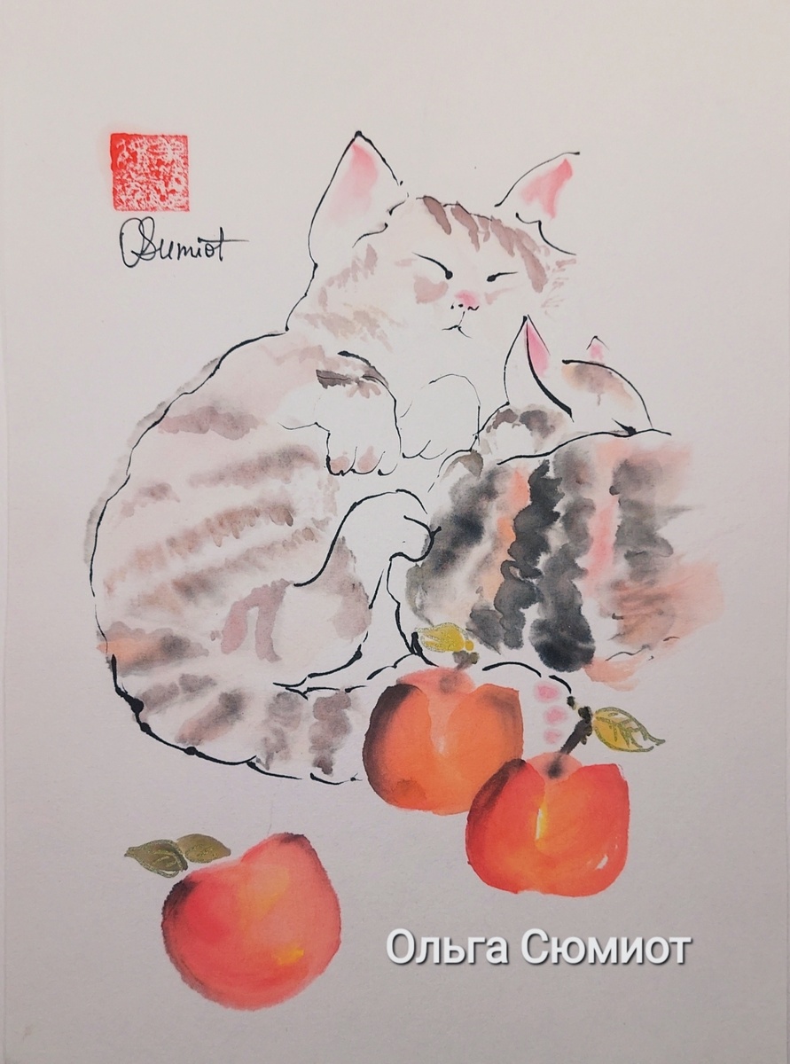 #котики отдыхают. Авторский рисунок Ольги Сюмиот.