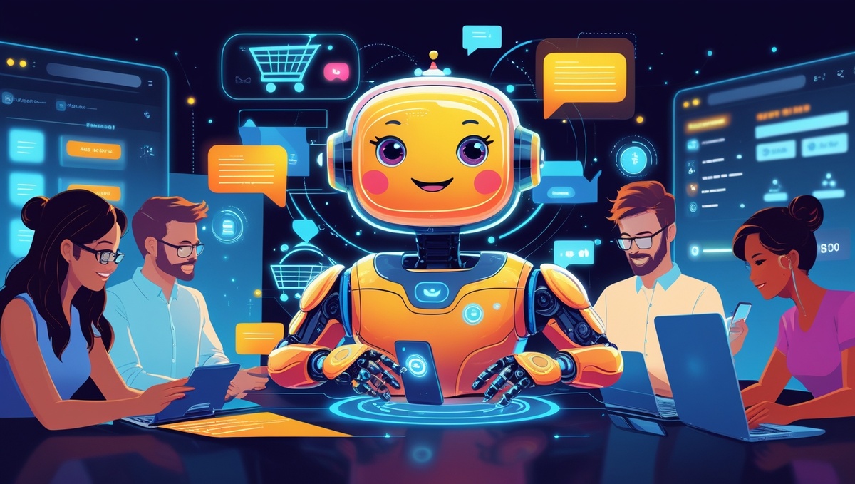 Дружелюбный футуристический AI-чат-бот помогает онлайн-покупателям мгновенно оформлять заказы и автоматизирует продажи.