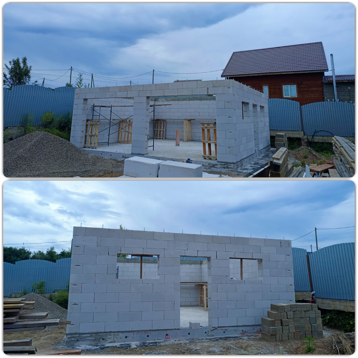 Перед заливкой арпояса, сразу были заложены шпильки под крпление мауэрлата кровли. Это некий фундамент кровли, и его необходимо надёжно крепить. Но тут явно перестарались с количеством шпилек.