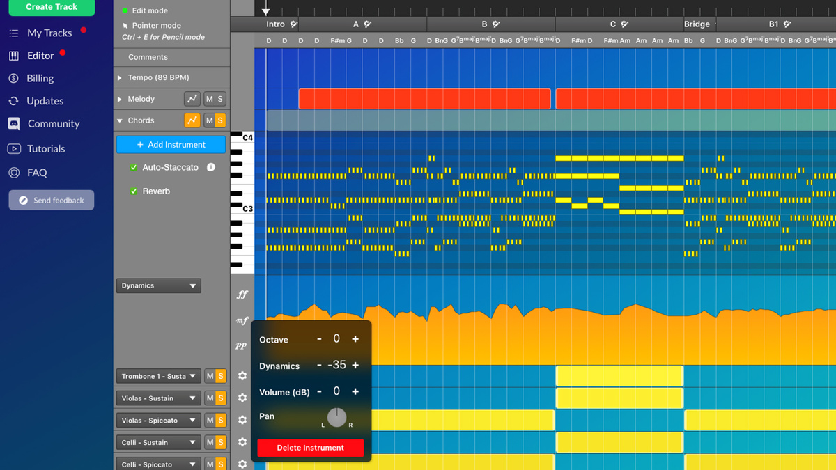 Интерфейс сайта AIVA