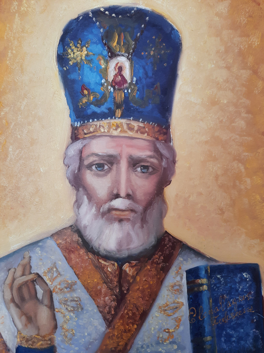 10. Елена Вагнер Федосеева. Образ Николая Чудотворца, холст, масло, 60х50, 2016. Москва.