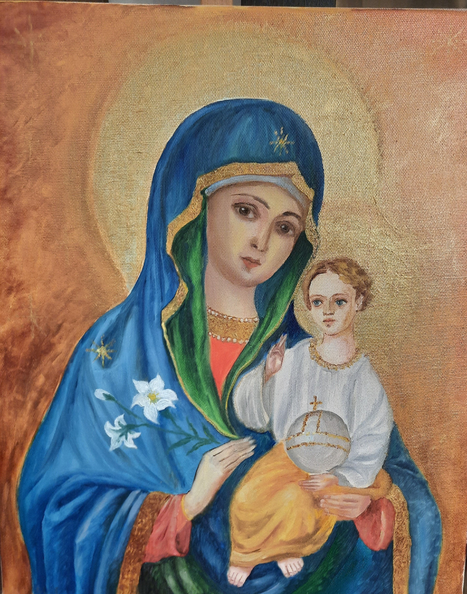 72. Елена Вагнер Федосеева. Образ Богоматери "Неувядаемый цвет", холст, масло, 60х50, 2021, Москва-Звенигород.