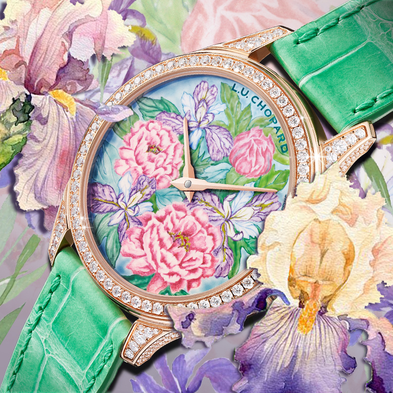 Циферблат модели выполнен в технике горячей эмали