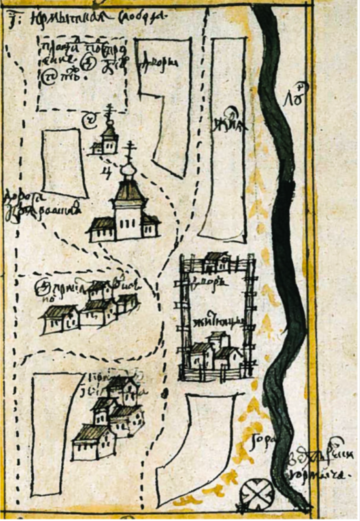 План Юрмытской слободы из «Служебной чертежной книги» - один из трех атласов, составленных сибирским изографом С.У. Ремезовым и его сыновьями кон. XVII — нач. XVIII в.