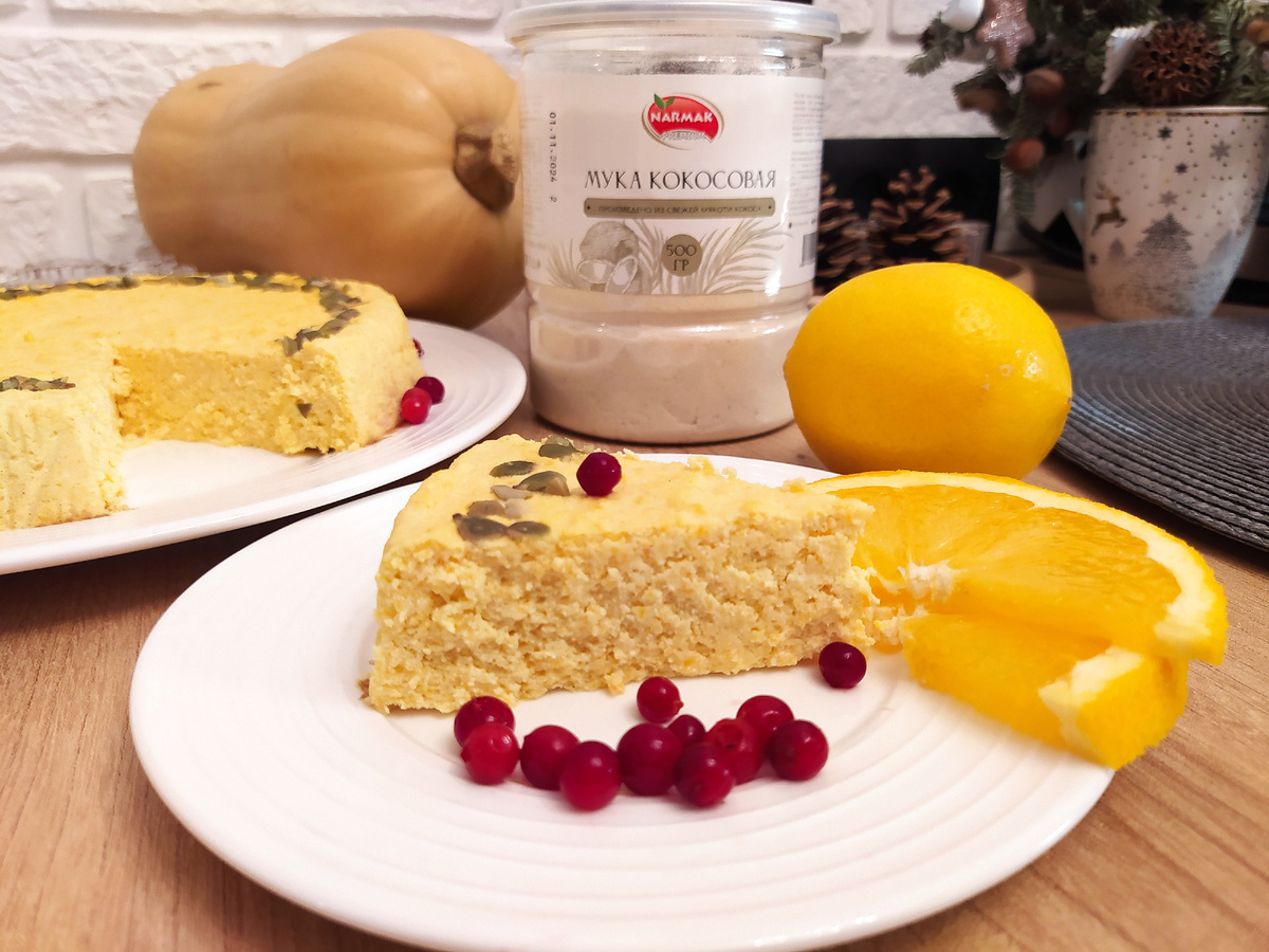 Тыквенно-творожная запеканка с соком апельсина, цедрой лимона и апельсина.