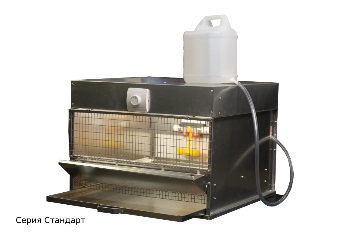 Брудер для цыплят с нипельными поилками, кормушкой и лотком