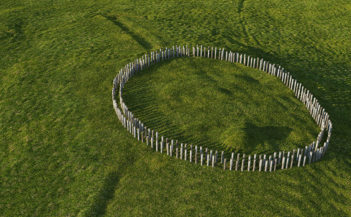 Вудхендж, курсус и внутри вудхенджа гробница, которая называется Курганом заложников.