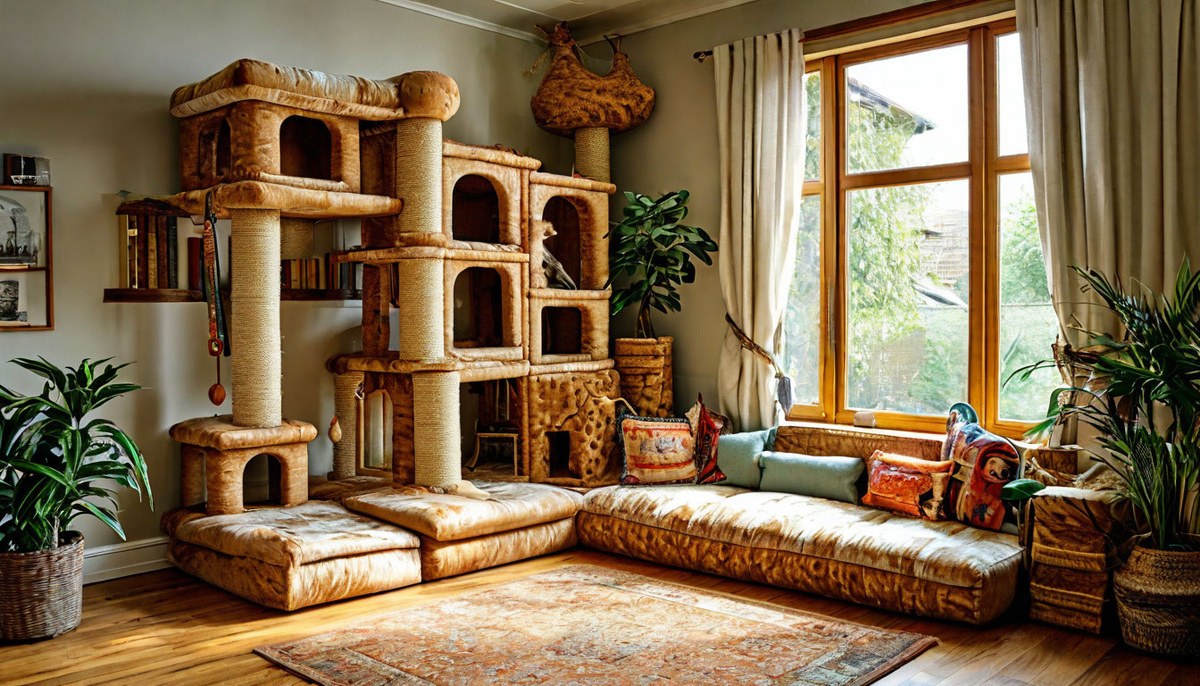 Игровой комплекс в углу комнаты обеспечит вашему коту часы увлекательных игр и физических упражнений