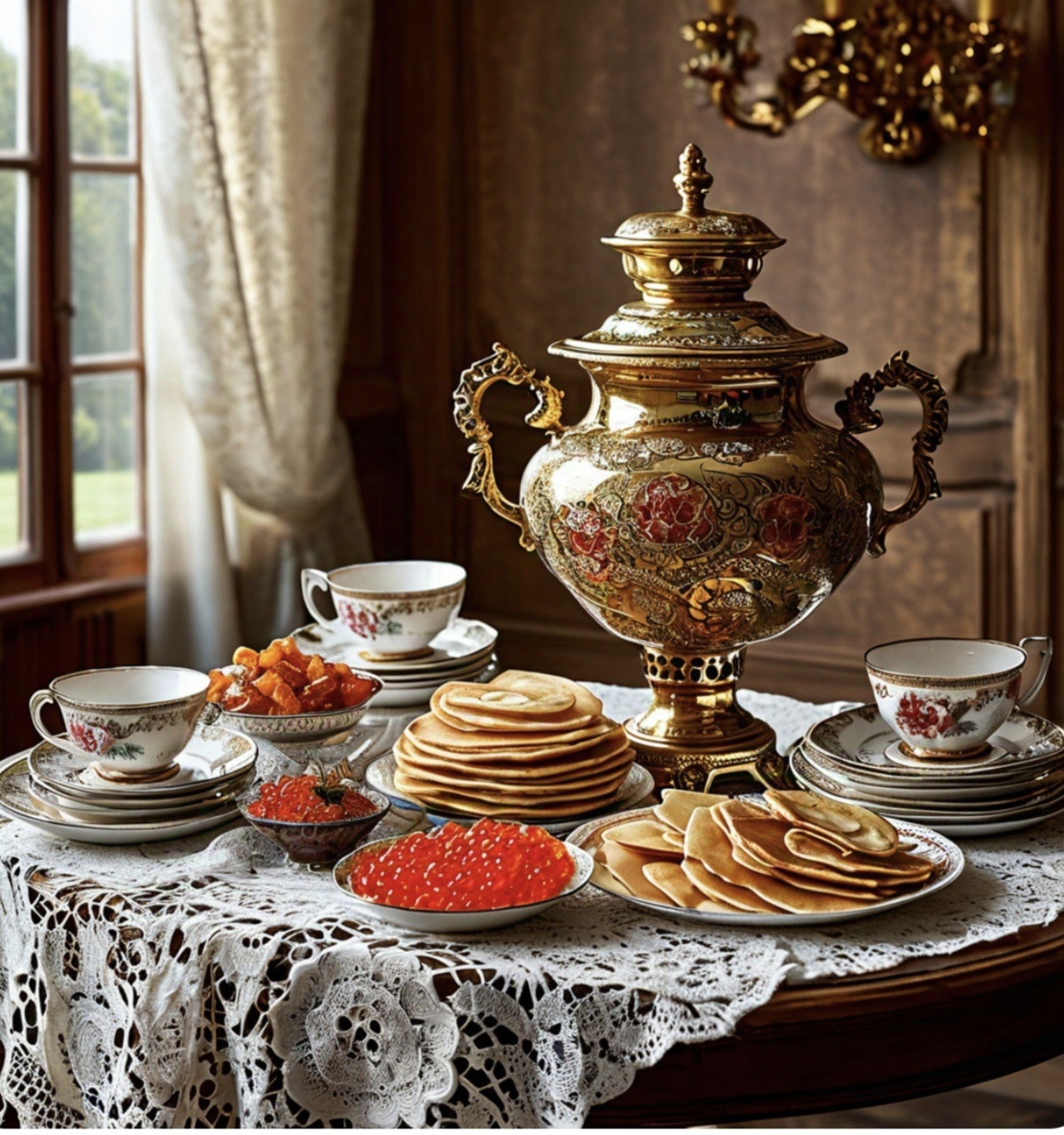 Чай из самовара, да с блинчиками😋