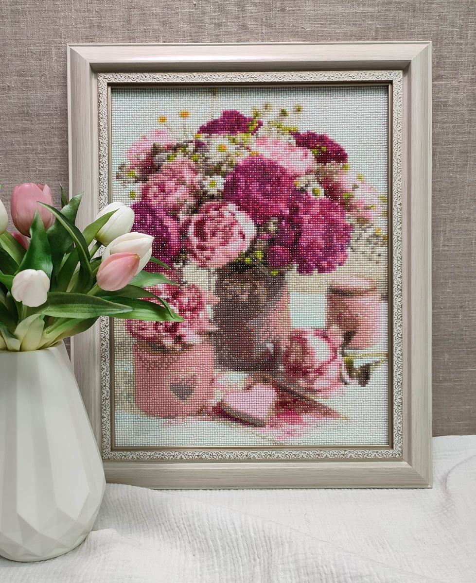 Оформление алмазной мозаики в раму со стеклом от багетной мастерской Галерея РА