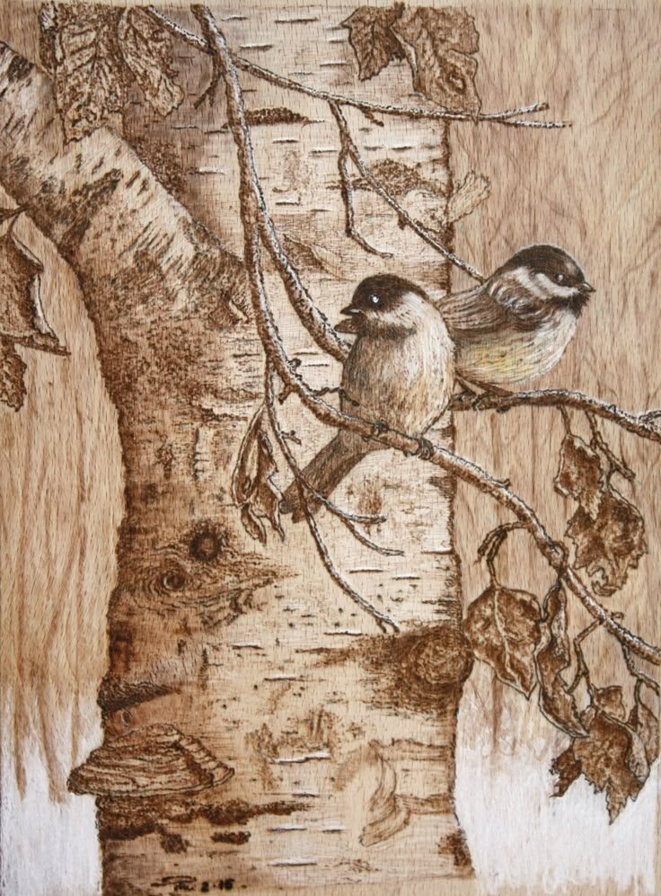 картинка выженная на дереве