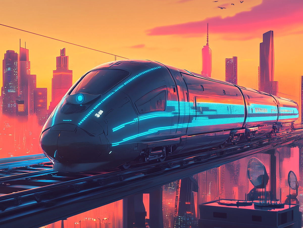 Поезд будущего. Изображение сгенерировано в Midjourney 6.1