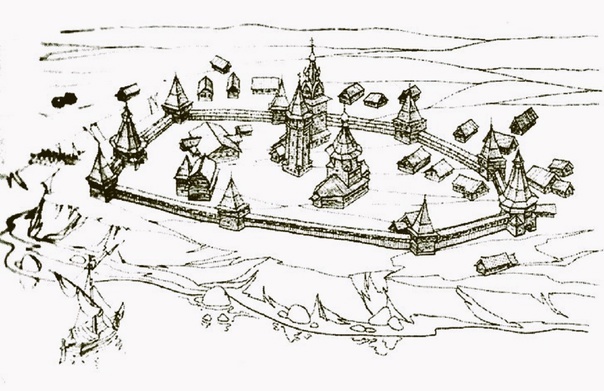 Первая крепость, поставленная в 16 веке у Михайло-Архангельского монастыря могла выглядеть примерно так
