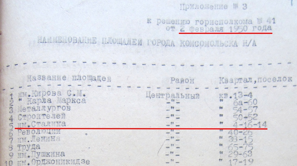 Документ из городского архива г. Комсомольска-на-Амуре