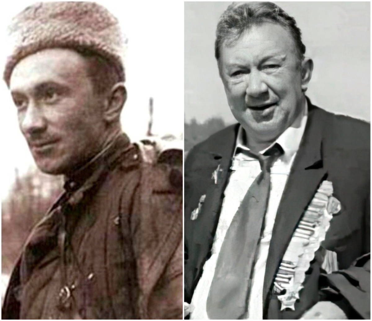 Алексей Смирнов на фронте и в последние годы жизни. Коллаж (фото: kino-teatr.ru, uznayvse.ru)