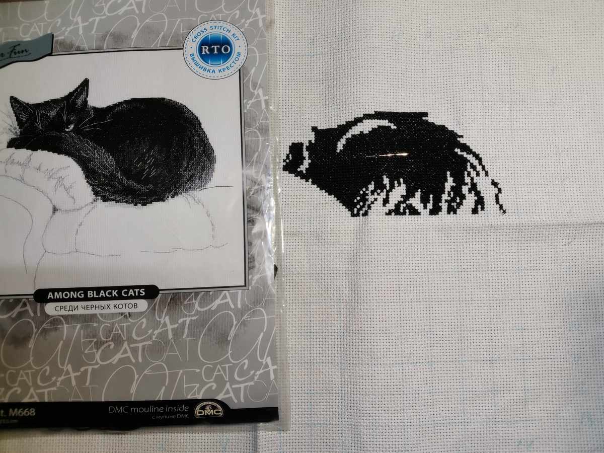 Ирина НН уже вышила первого кота от РТО из серии "Среди чёрных котов"