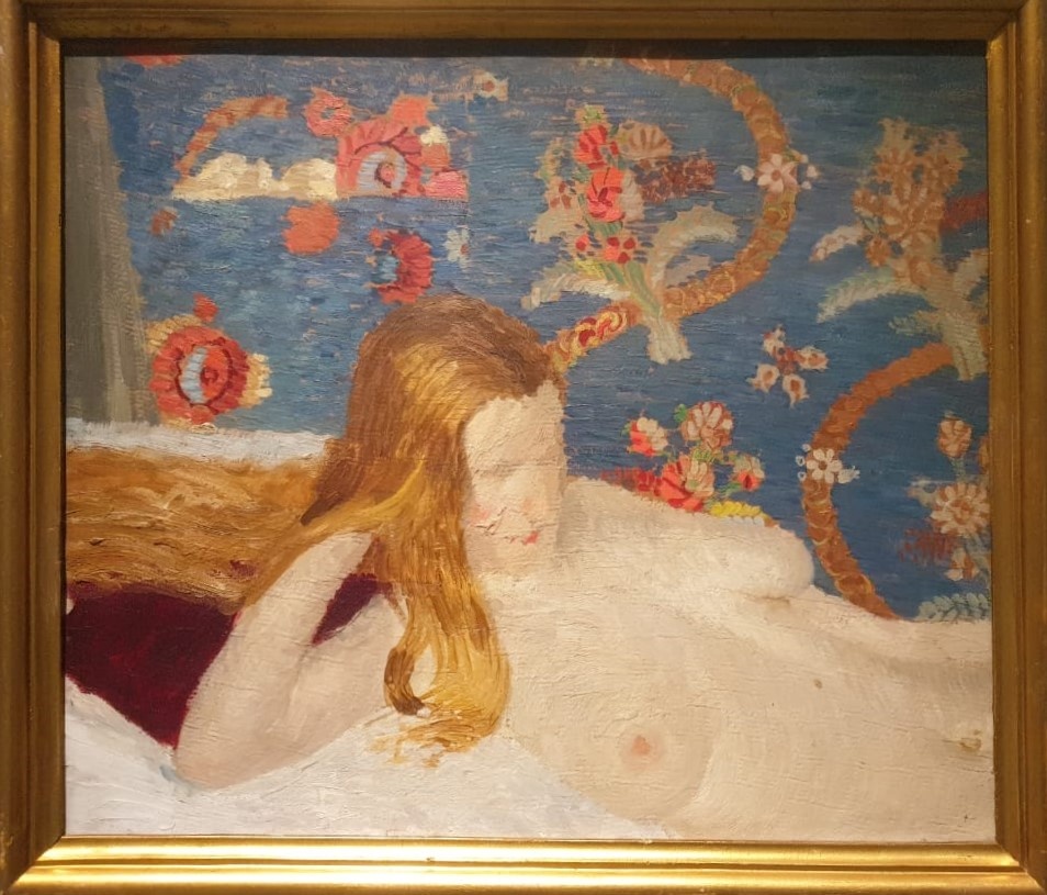 Илья Машков Рыжеволосая натурщица на фоне ковра 1908 картон, масло