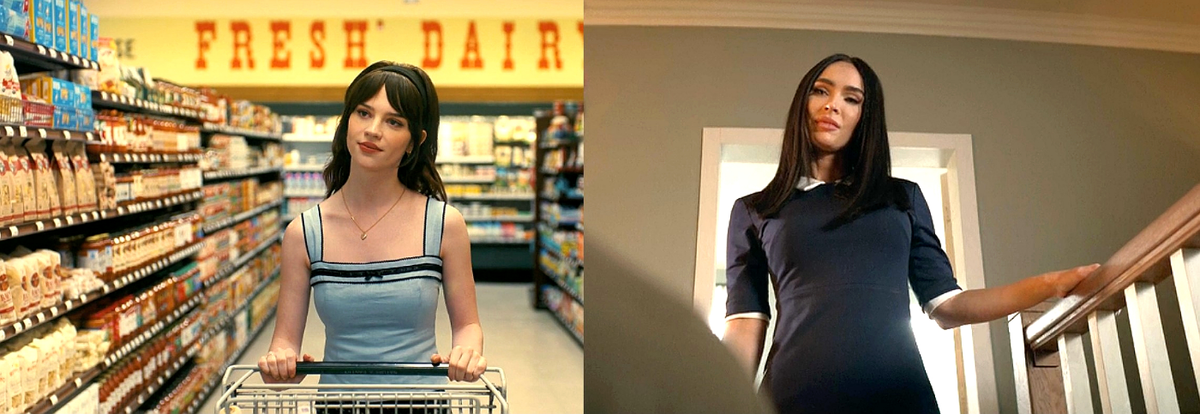 Кадры из фильма "компаньон" и "Меган: К Вашим услугам".  Слева Айрис, справа Меган. 