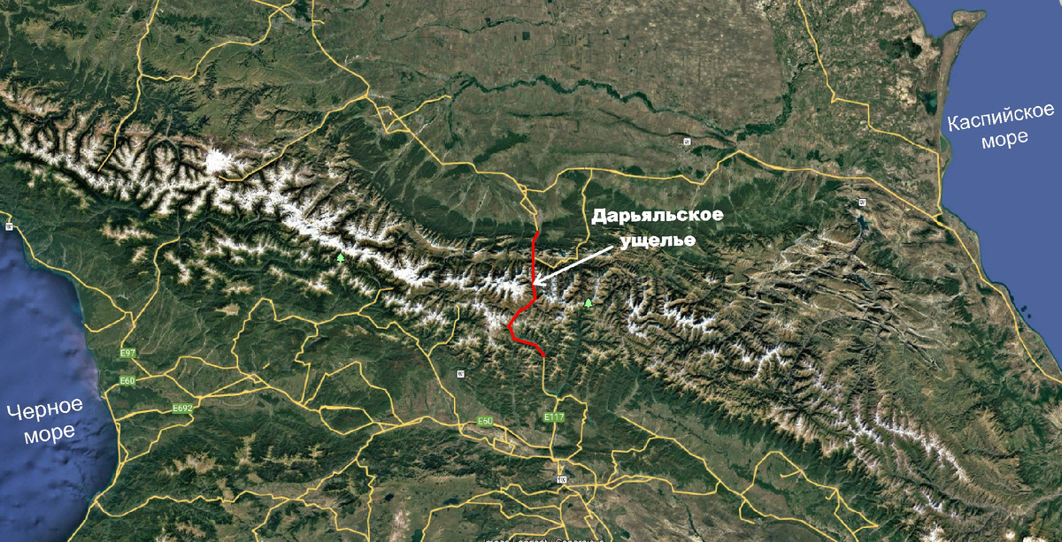 Карта расположения Дарьялького ущелья