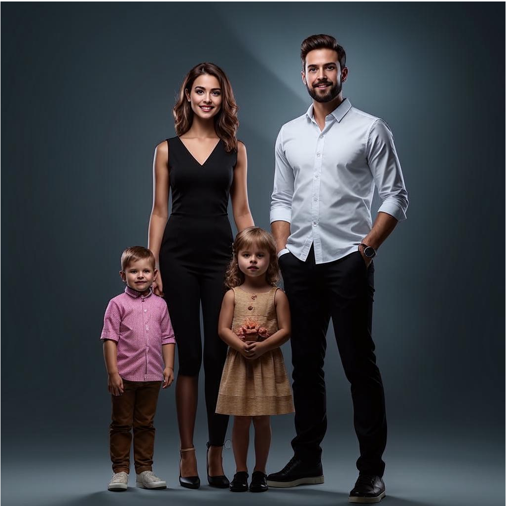 молодая семья с детьми. создано нейросетью