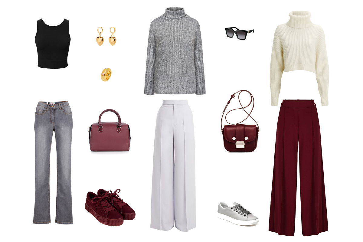 Все вещи сочетаются друг с другом, можно также комбинировать различные аксессуары.