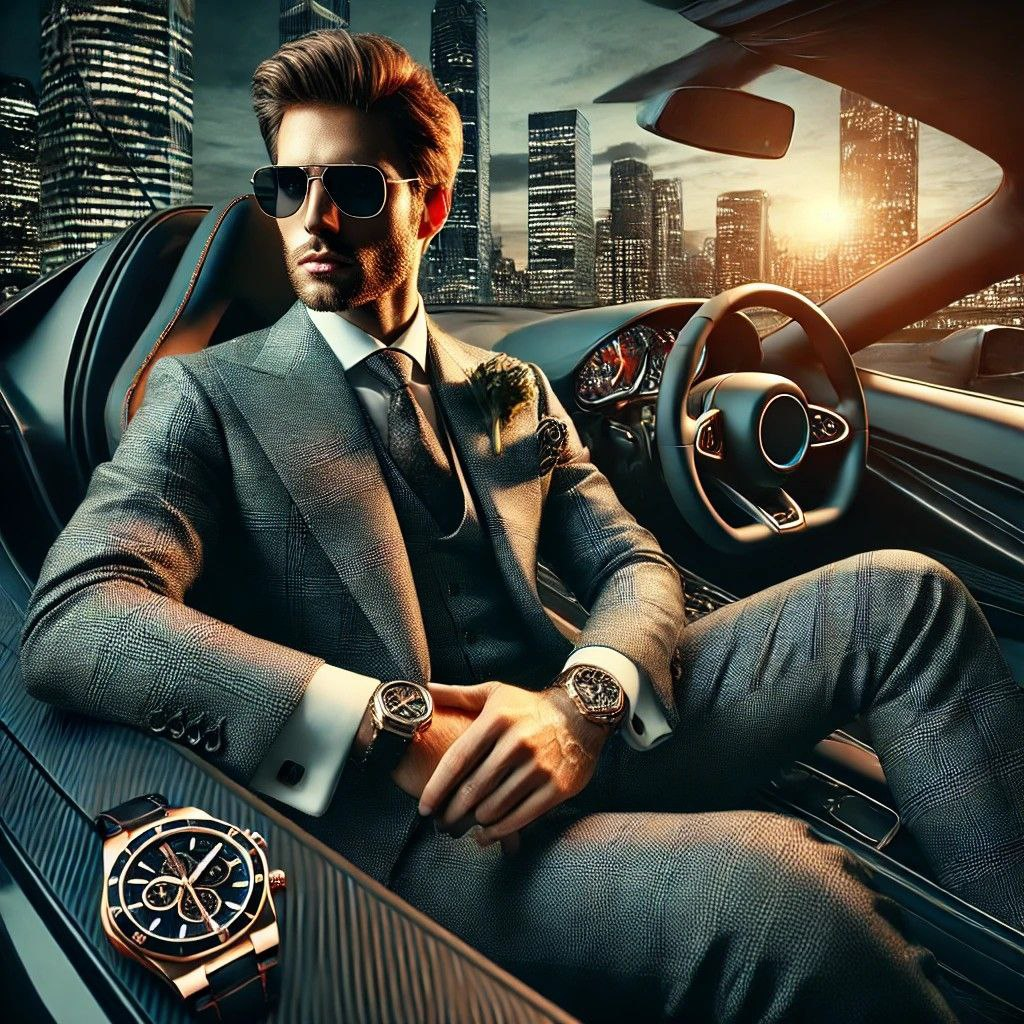 Вот такой примерно, весь в часах и на странной дорогой тачке