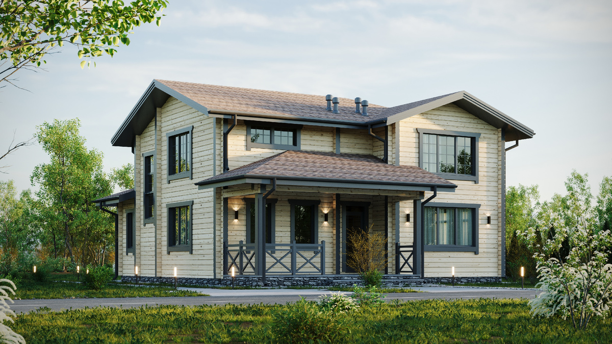 Двухэтажный дом из клееного бруса по проекту "Секвойя" общей площадью 174 м² 