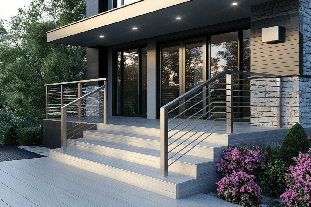    Крыльцо в стиле лофт: как сделать оригинальное решение с металлическими перилами и террасной доской от ZMK-Zenit в Уфе ZMK-ZENIT