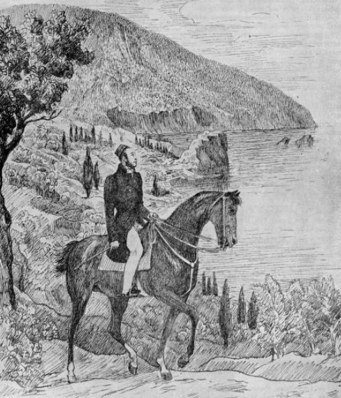 Иллюстрация из журнала Пионер за 1937 г. В Гурзуфе нет памятника Пушкину в полный рост, но есть вот такая фантазия художника.