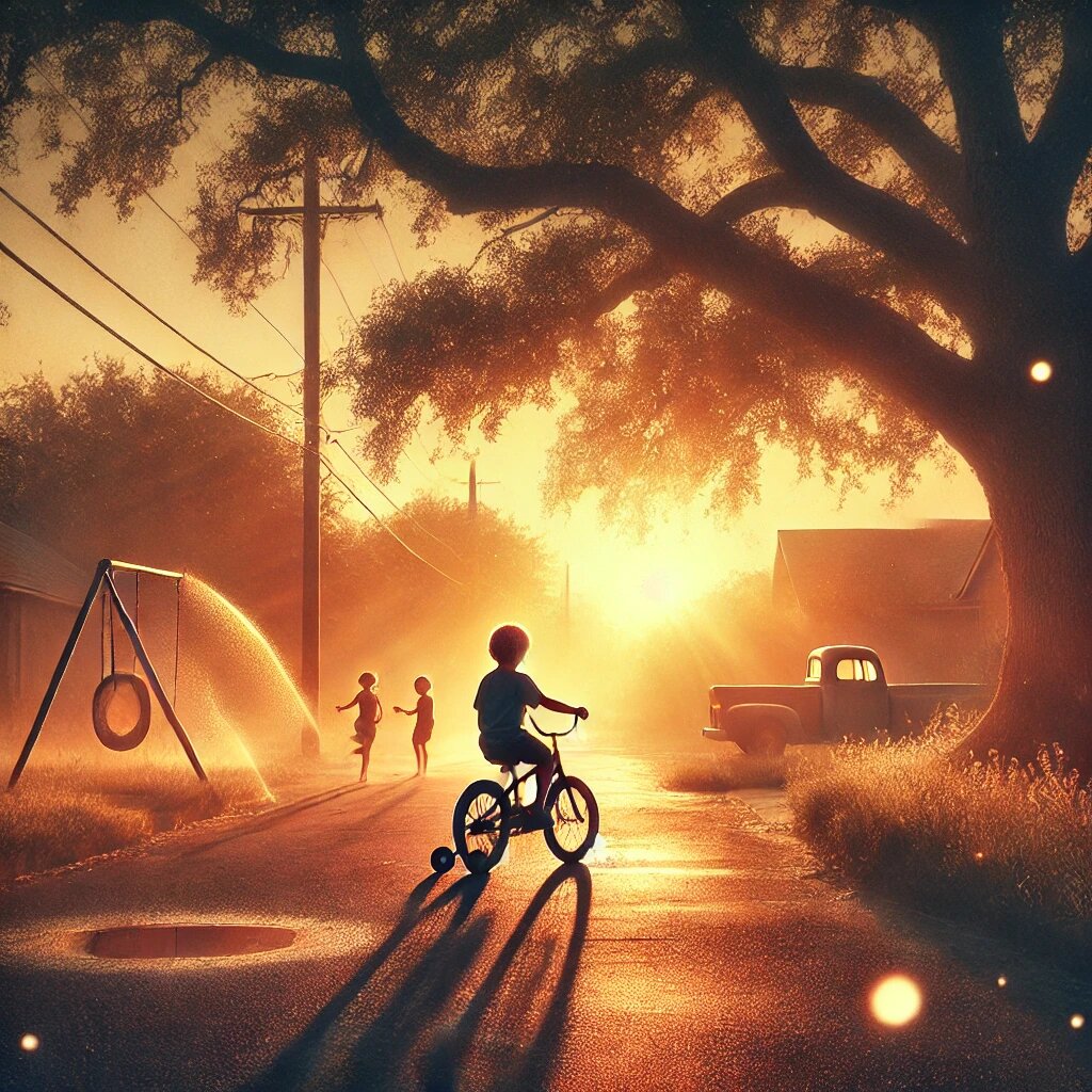 Время когда-то текло медленно, как растаявшее мороженое, стекающее по руке в знойный полдень. Казалось, что лето — это целая жизнь, что солнце никогда не погаснет, а друзья не разбредутся по своим взрослым дорогам. Теперь же эти дни — лишь размытые тёплые отблески в памяти, вспышки светлячков в густеющей ночи… Ты бы отдал что угодно, чтобы ещё раз прокатиться на том самом велосипеде, по той самой улице, где прошлое было таким настоящим.