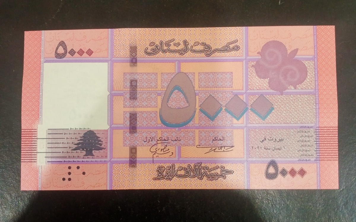 Лицевая сторона банкноты 5000 ливров 2014г. Ливан.