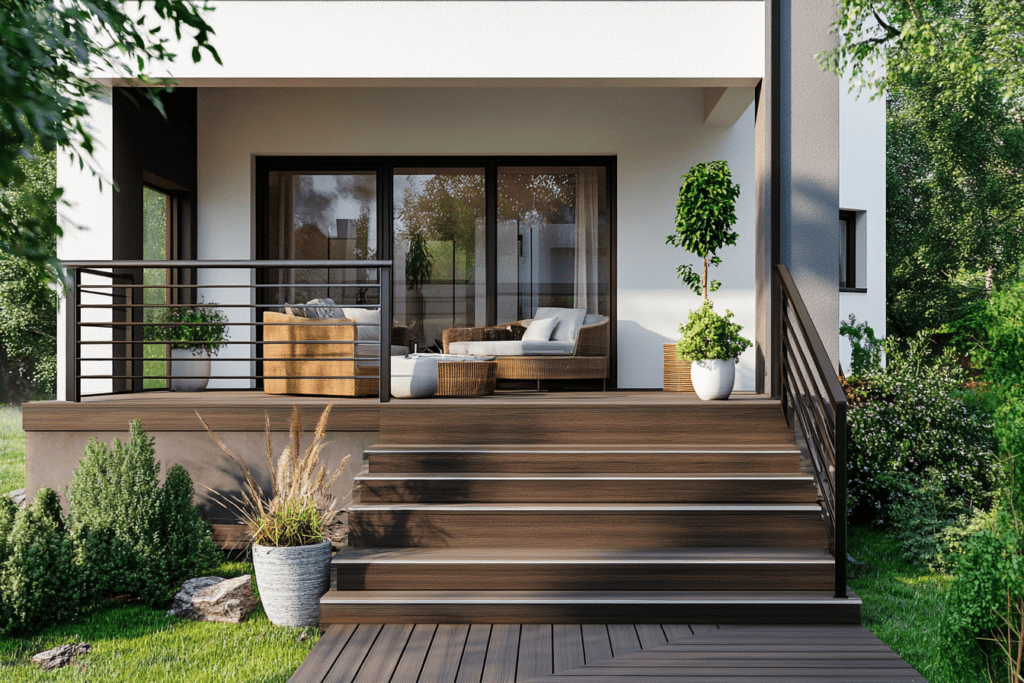    Крыльцо в стиле лофт: создайте уникальный дизайн с металлическими перилами и террасной доской от ZMK-Zenit в Уфе! ZMK-ZENIT