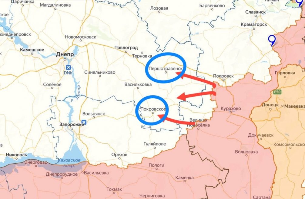    Возможные направления ударов при освобождении Днепропетровской области.