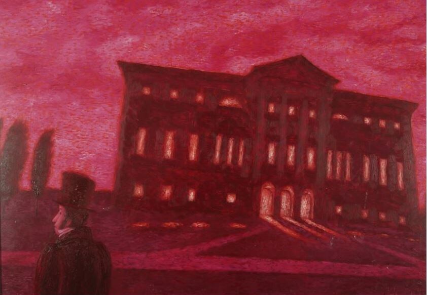 "Бал у Щепочкина", художник И.Д.Шаймарданов, 2018 г, Музей-заповедник "Полотняный завод". Источник изображения https://goskatalog.ru