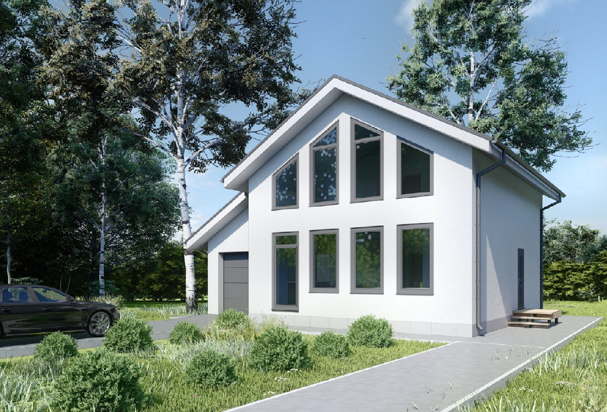 Проект дома из газобетона с мансардой и встроенным гаражом, площадь 160 м2