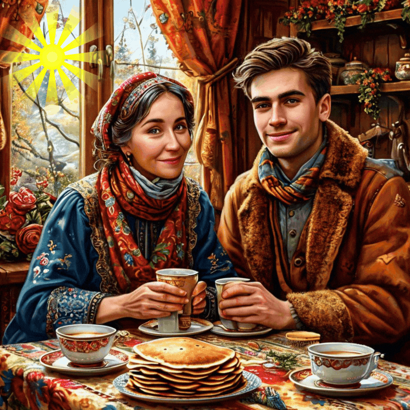 Открытка с Масленицей. Сгенерировано ИИ