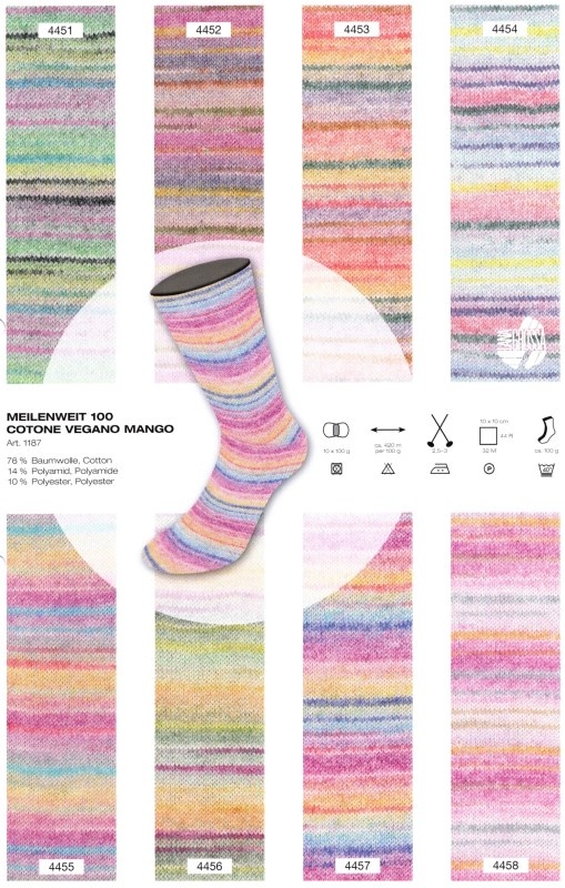 Meilenweit 100 Cotton Vegano Mango. Новинка носочной пряжи 2025