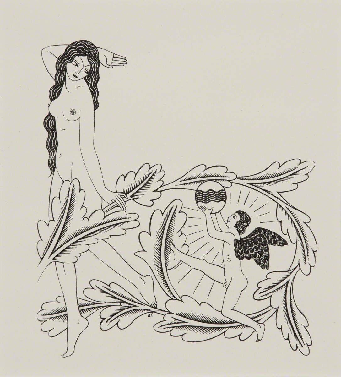 Эрик Гилл – «Купидон Играет в Футбол с Миром» (1929 год); Коллекция Современного Британского Искусства имени Ингрэма (Лондон, Англия)