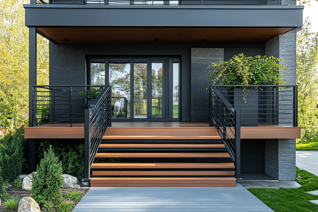    Крыльцо в стиле лофт: создайте уникальный вход с металлическими перилами и террасной доской от ZMK-Zenit в Уфе ZMK-ZENIT