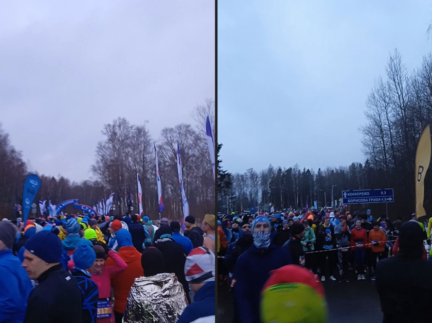 Все на старте. Вид вперед и назад с конца кластера В. 