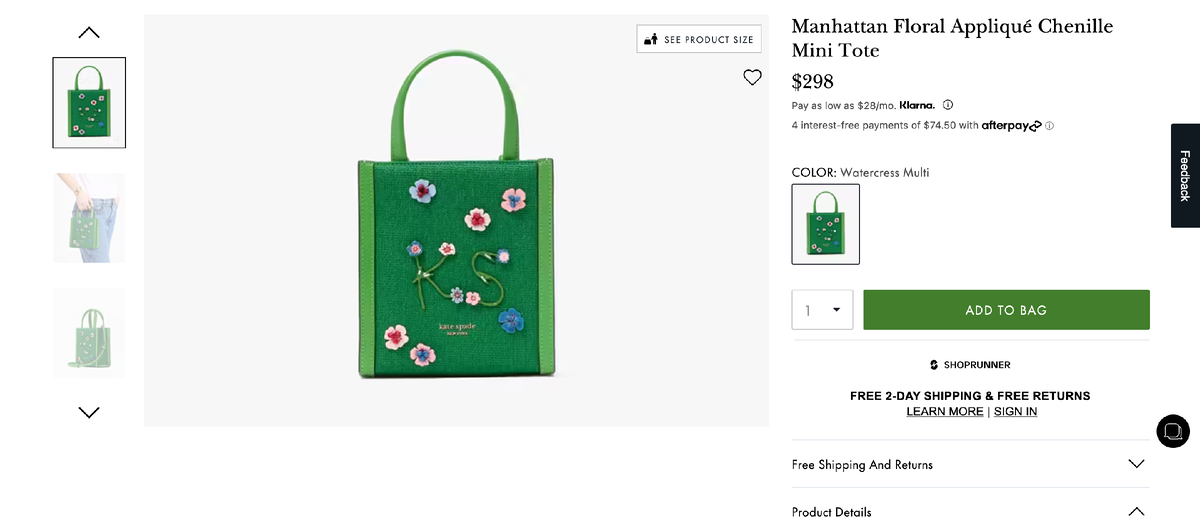 Скриншот из интернет-магазина katespade.com