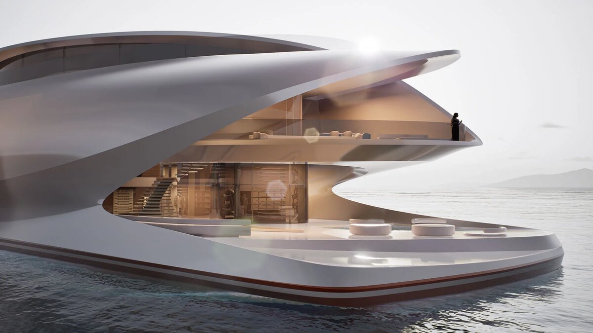 Кормовая часть открыта и выполнена в футуристичном стиле