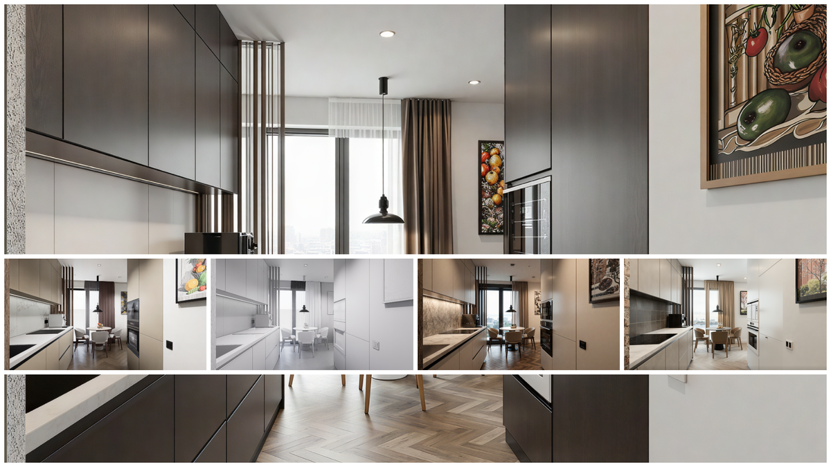 Коллаж с исходной визуализацией и вариантами в нейросети